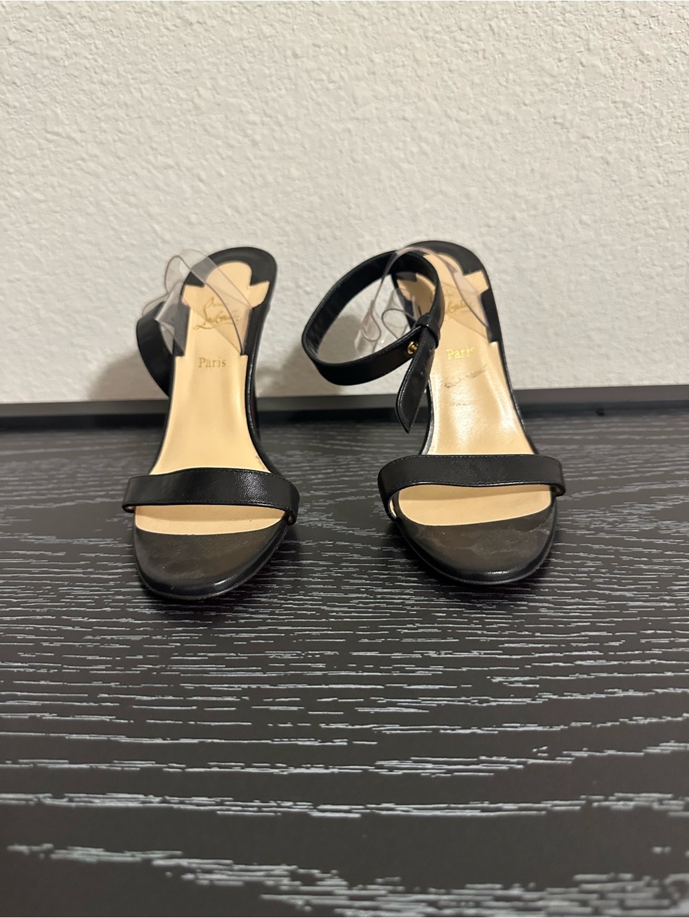 Brand New-Christian Louboutin Black Leather Open-Toe Ankle-Strap Heels - Picture 2 of 4